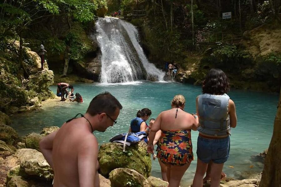 Blue Hole, Secret Falls, and Dunn's River Falls Combo Day-Tr - Jerk lunch at Scotchies Outdoor Garden Restaurant or similar