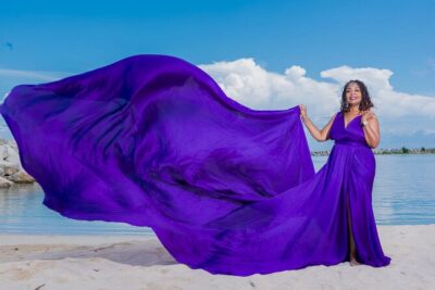 Flying Dress Photoshoot at Doctors Cave Beach Montego Bay Jamaica